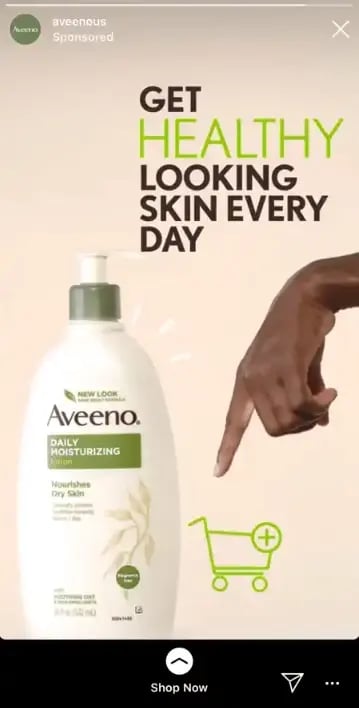 instagram paid social media ad example: aveeno